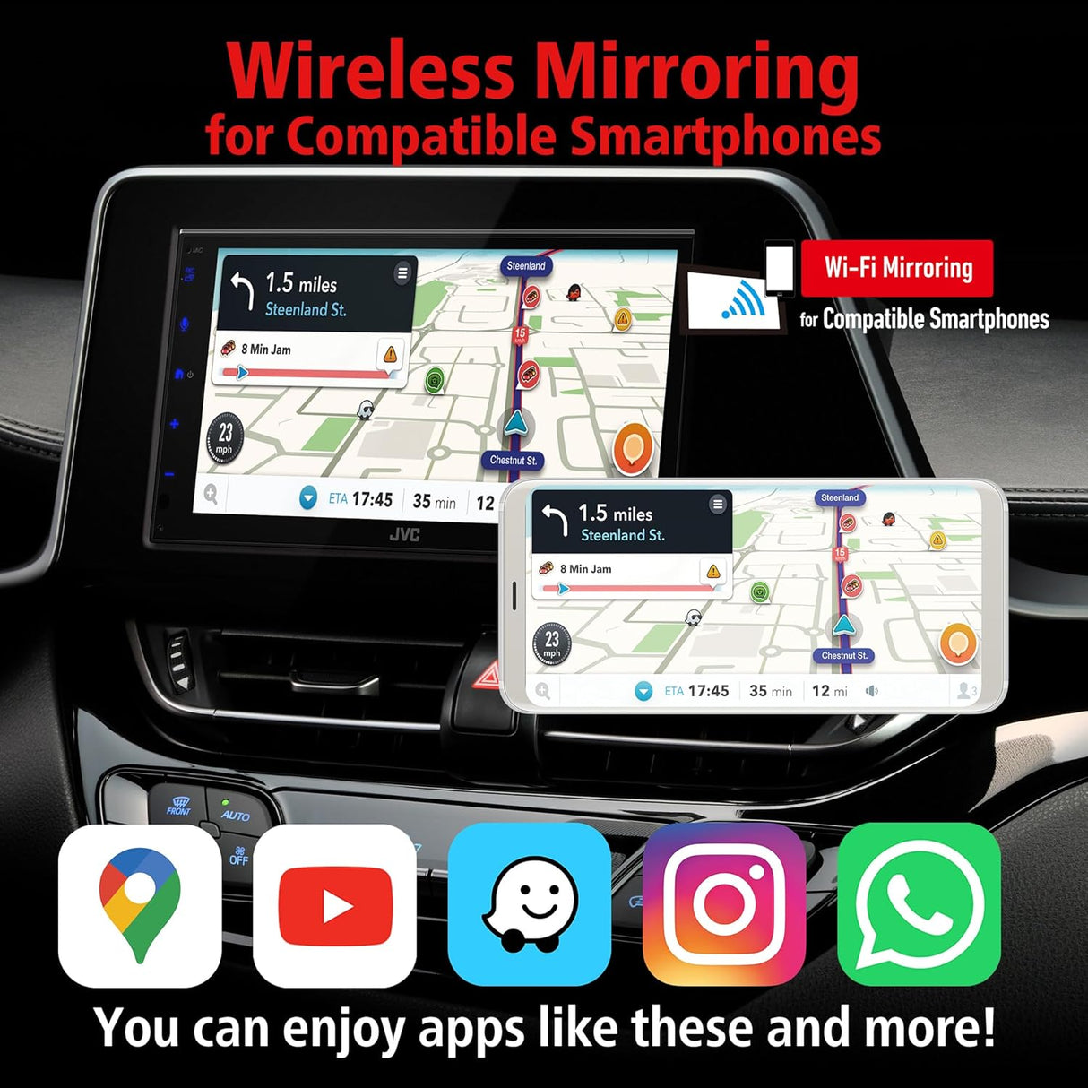 JVC KW-M690BW Wireless Apple CarPlay & Android Auto Head Unit