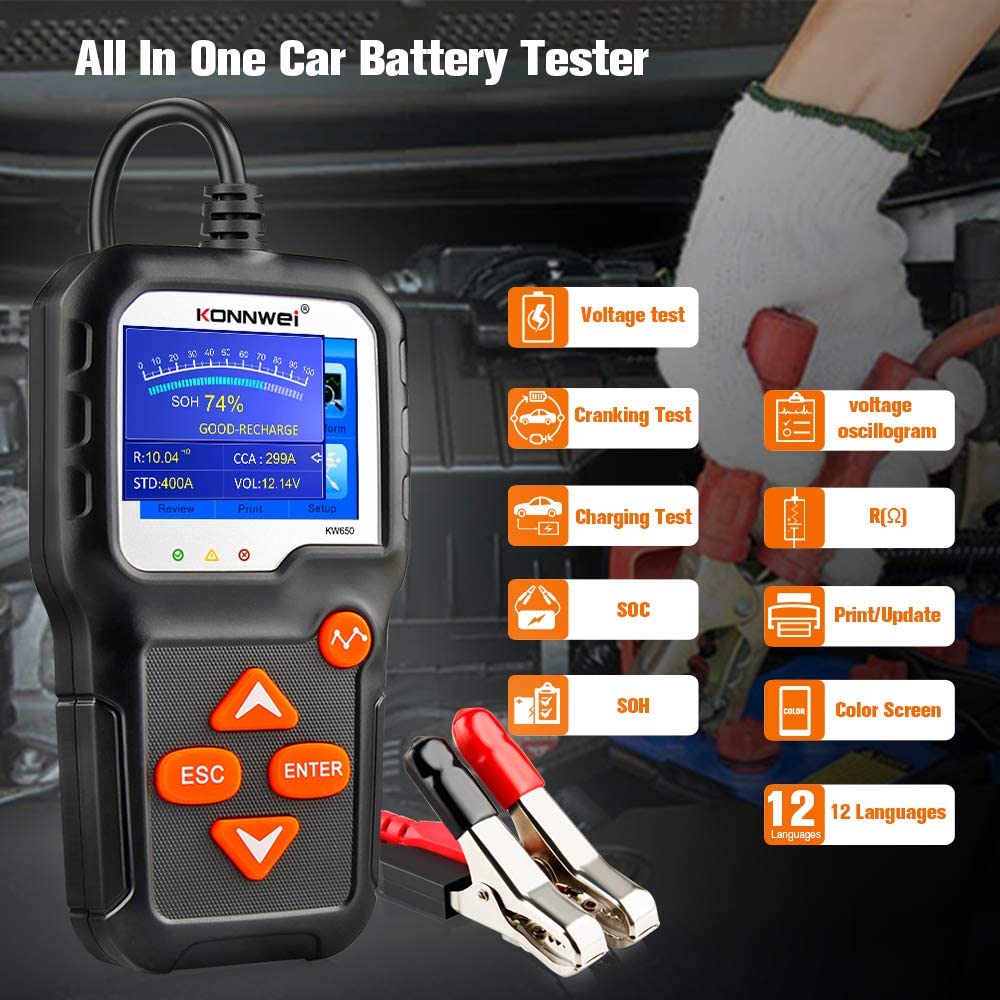 Battery Tester 12V 6V Konnwei KW650 Car Motorcycle Boat Battery System Analyzer