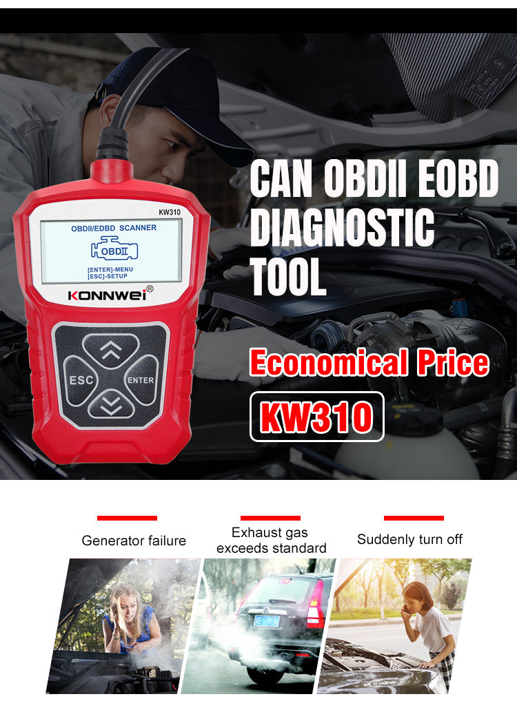 OBD2 Scanner KONNWEI KW310 Car Code Reader Full OBDII Functions 10 Modes Engine