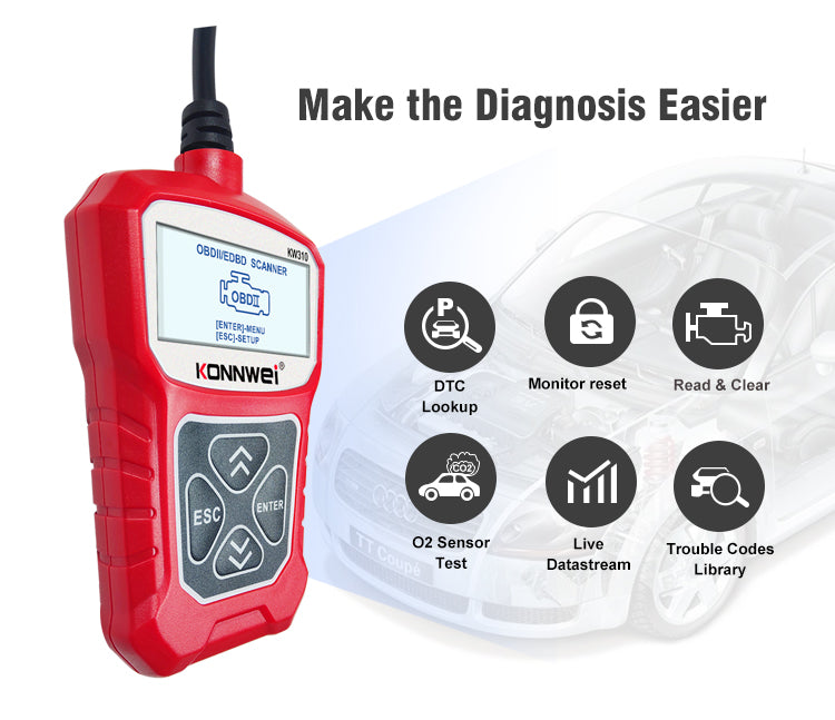 OBD2 Scanner KONNWEI KW310 Car Code Reader Full OBDII Functions 10 Modes Engine