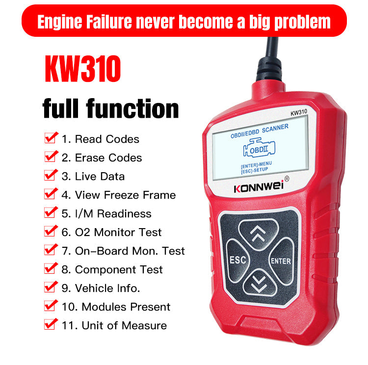 OBD2 Scanner KONNWEI KW310 Car Code Reader Full OBDII Functions 10 Modes Engine