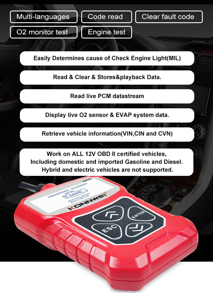 OBD2 Scanner KONNWEI KW310 Car Code Reader Full OBDII Functions 10 Modes Engine