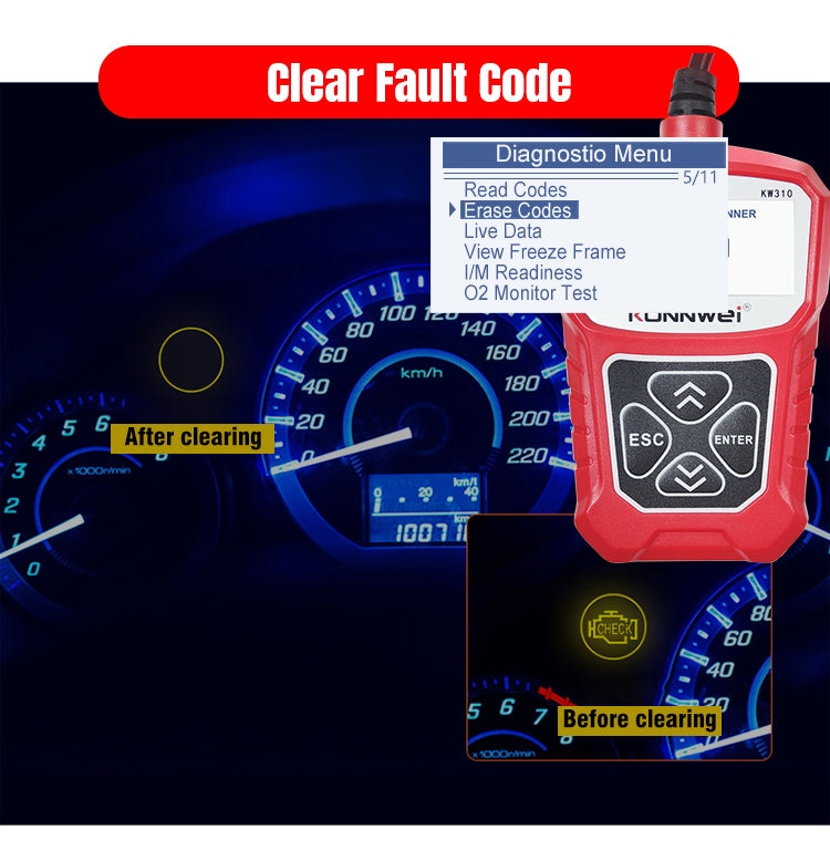 OBD2 Scanner KONNWEI KW310 Car Code Reader Full OBDII Functions 10 Modes Engine