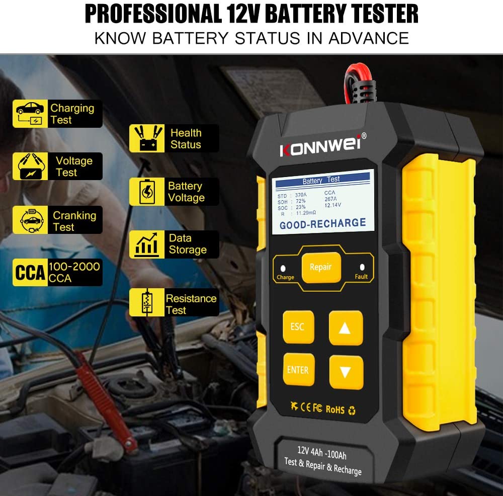 Car Battery Charger 12V 3in1 Charger Tester Konnwei KW510 Battery Desulfator