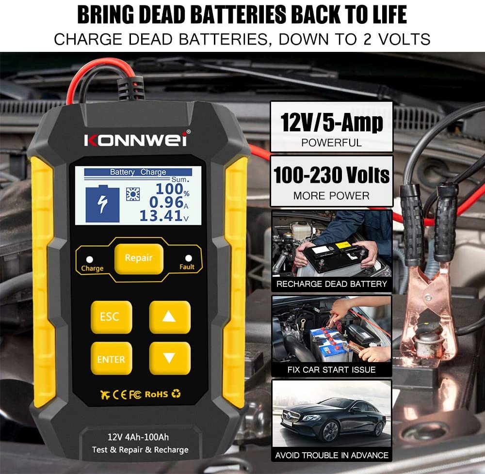 Car Battery Charger 12V 3in1 Charger Tester Konnwei KW510 Battery Desulfator