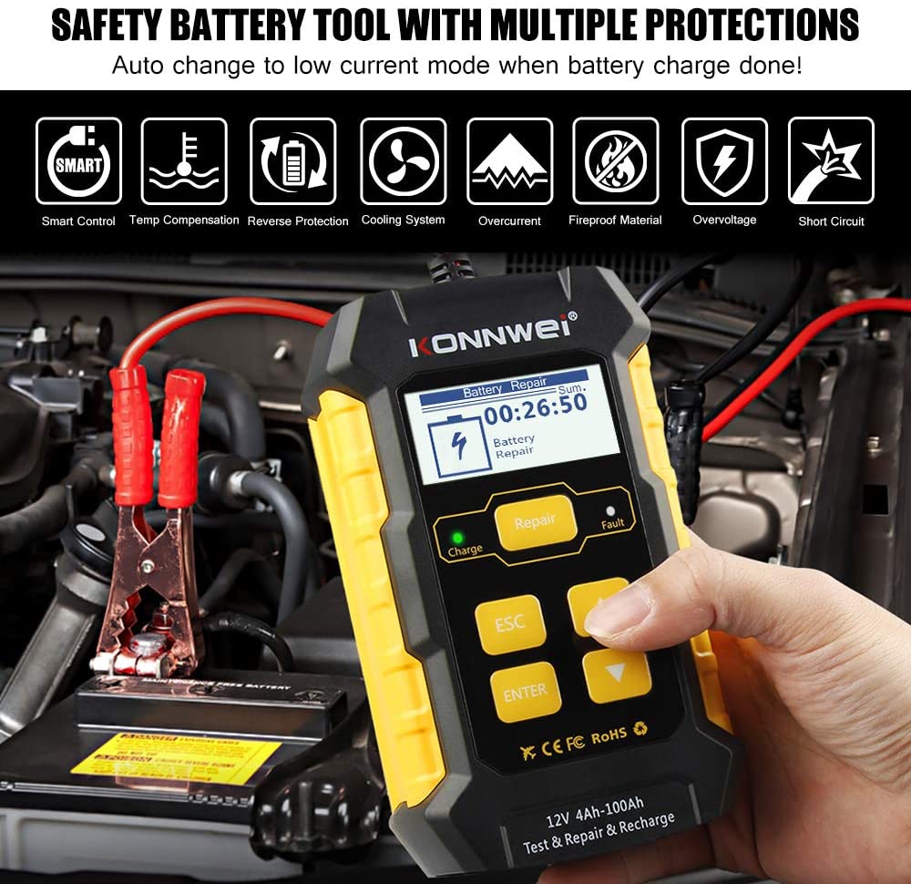 Car Battery Charger 12V 3in1 Charger Tester Konnwei KW510 Battery Desulfator