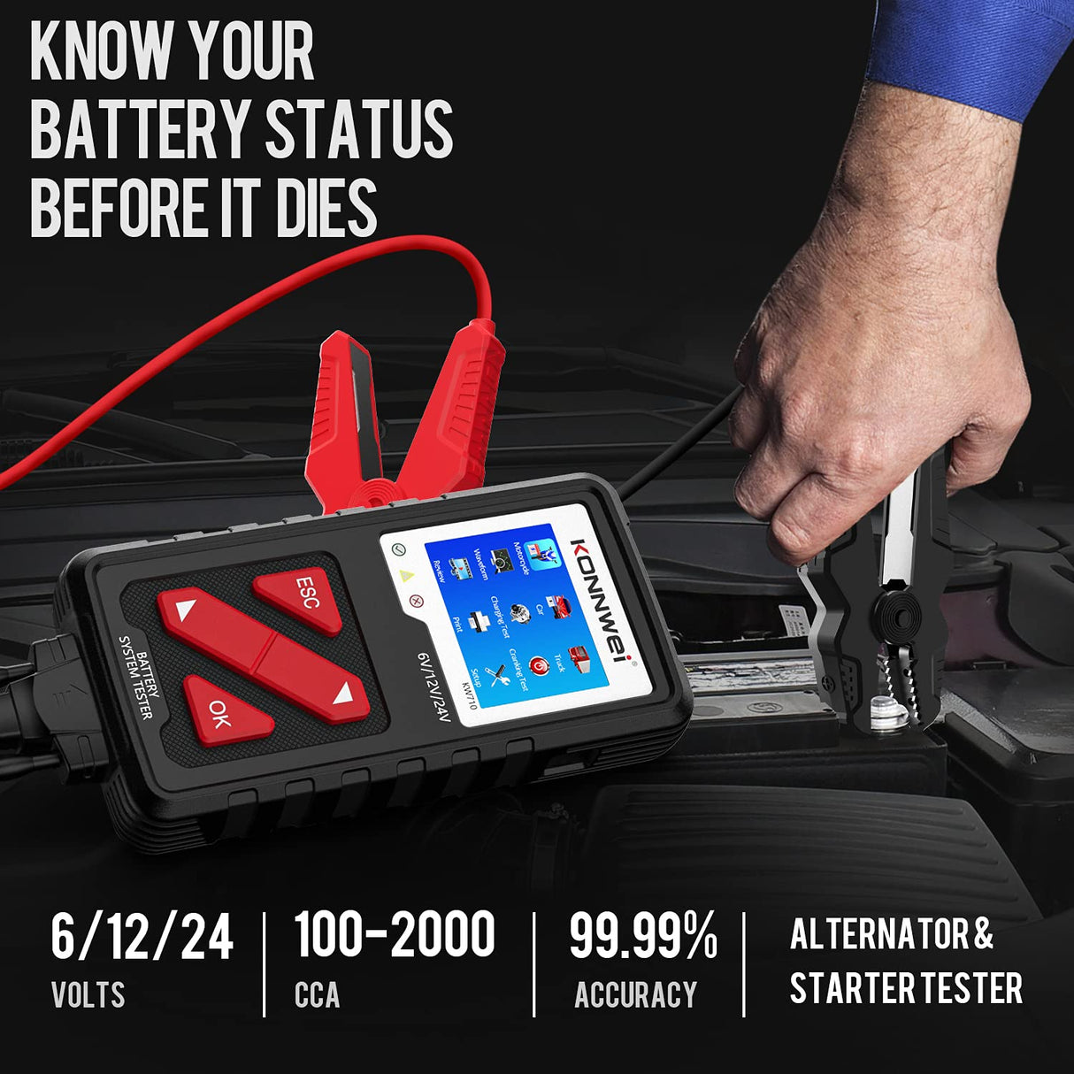 Car Battery Tester 6V 12V 24V Konnwei KW710 New Model For Cars Trucks Motorcycle