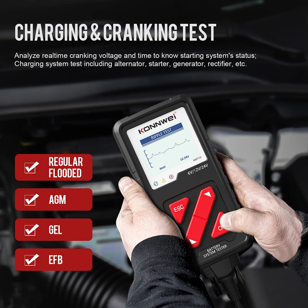 Car Battery Tester 6V 12V 24V Konnwei KW710 New Model For Cars Trucks Motorcycle