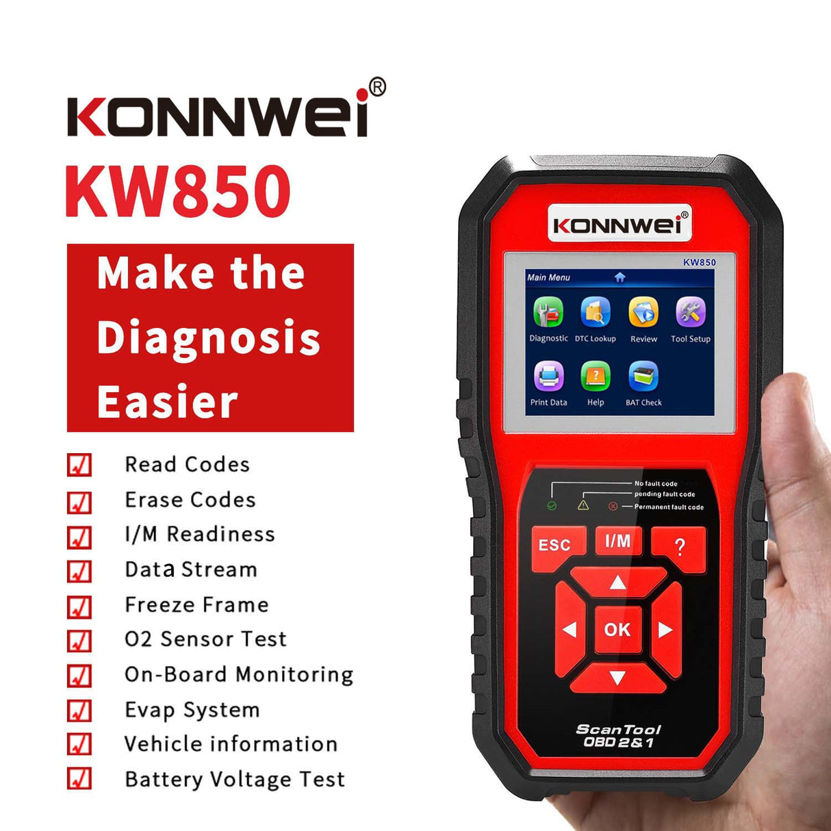 Car Scanner OBD2 Auto Code Reader Diagnostic Check Engine KONNWEI KW850