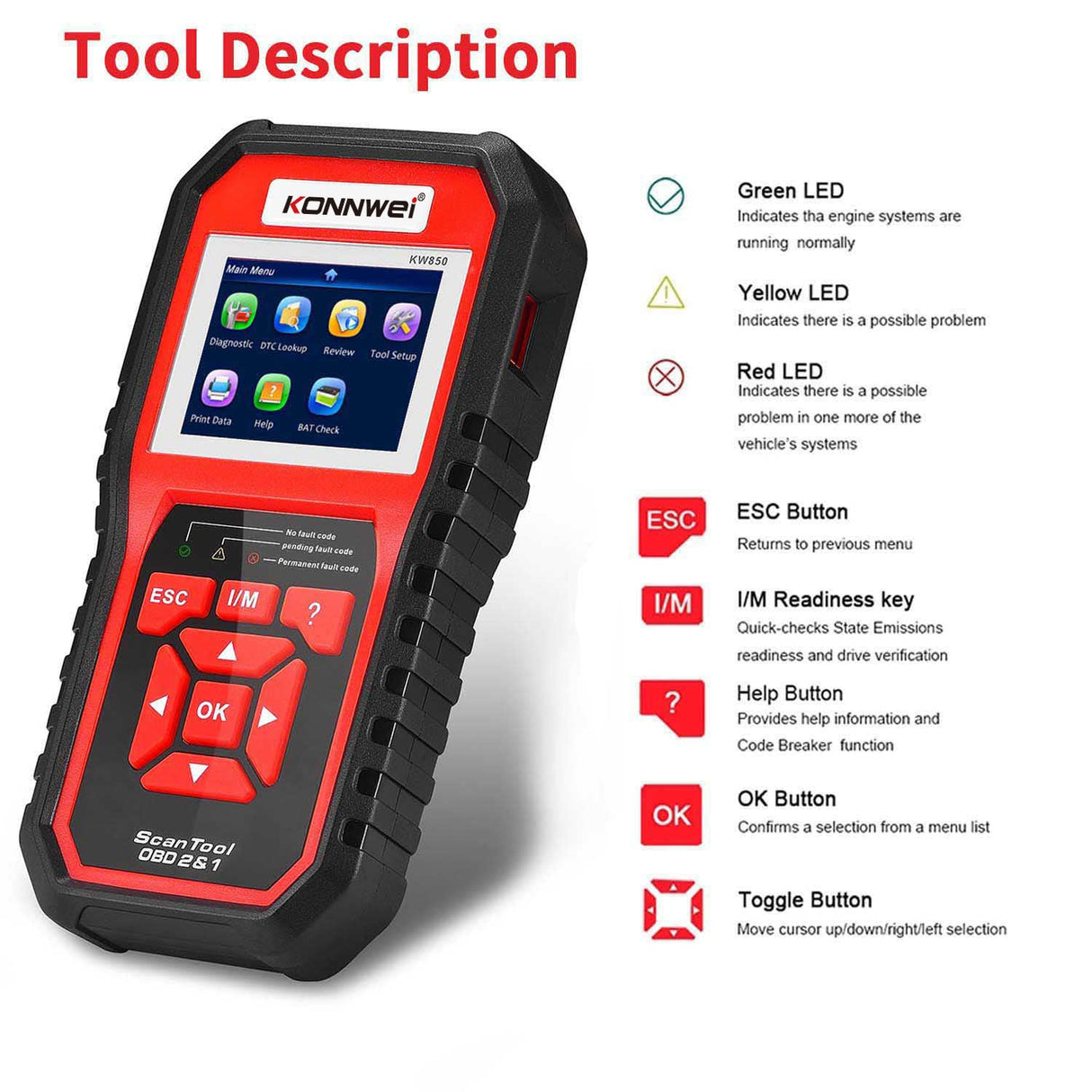 Car Scanner OBD2 Auto Code Reader Diagnostic Check Engine KONNWEI KW850