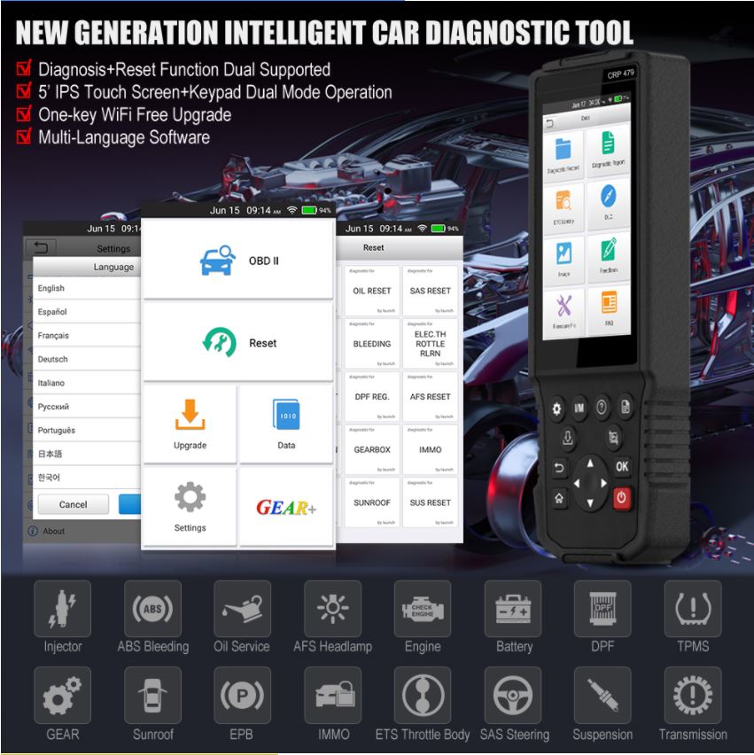 Car Scanner Engine ABS Oil etc. 15+ Special Functions LAUNCH X431 CRP479 OBD2