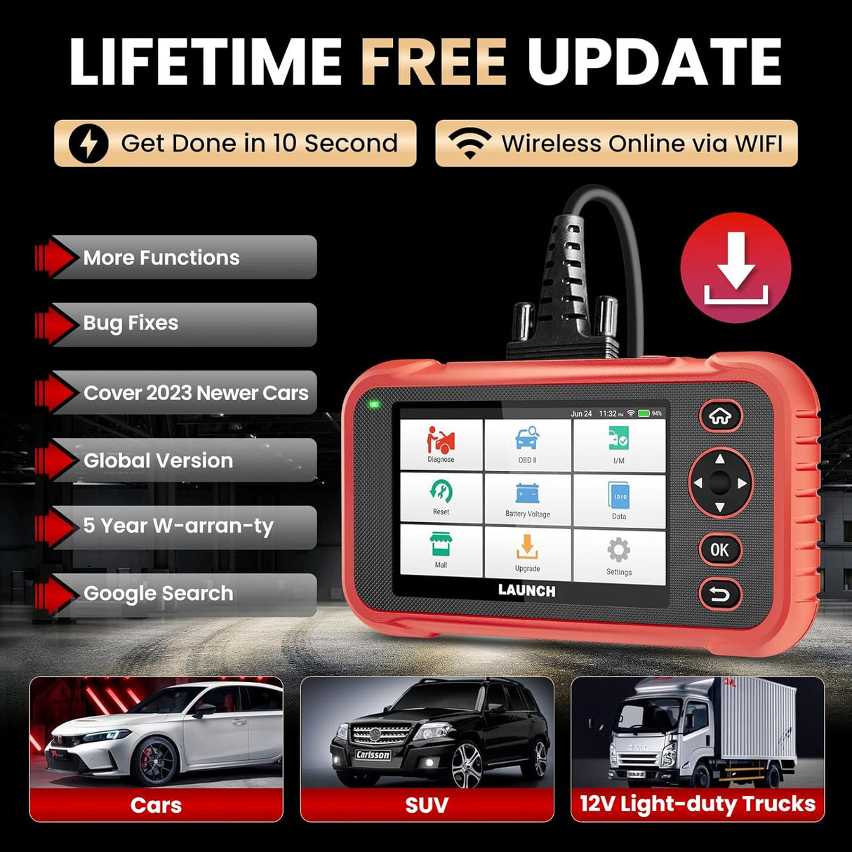 LAUNCH CRP123X V3.0 2026 Version OBD2 Car Scanner 7 Service Functions