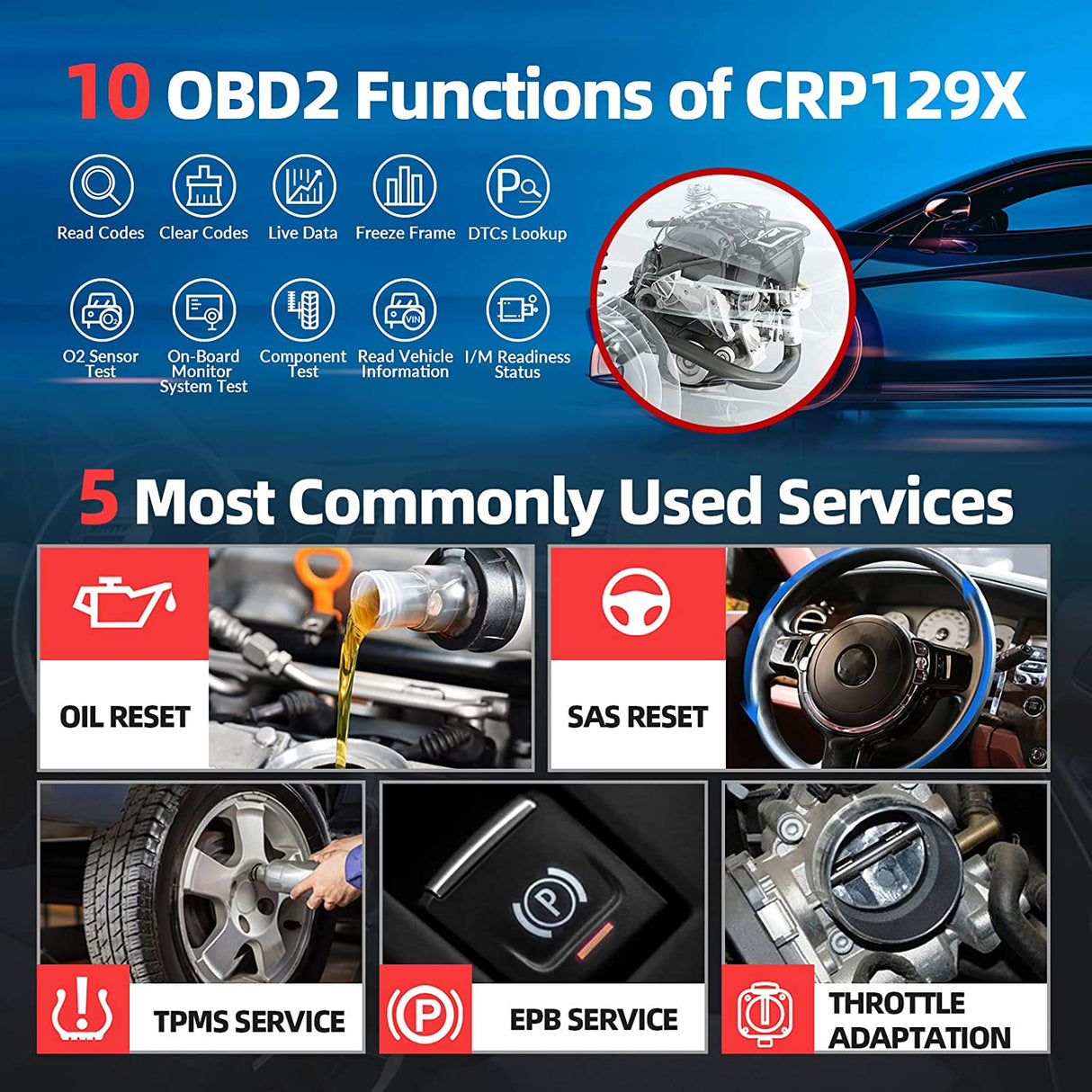Car Scan Tool Launch CRP129X V3.0 2026 OBDII Engine Transmission ABS SRS Oil/EPB/SAS/