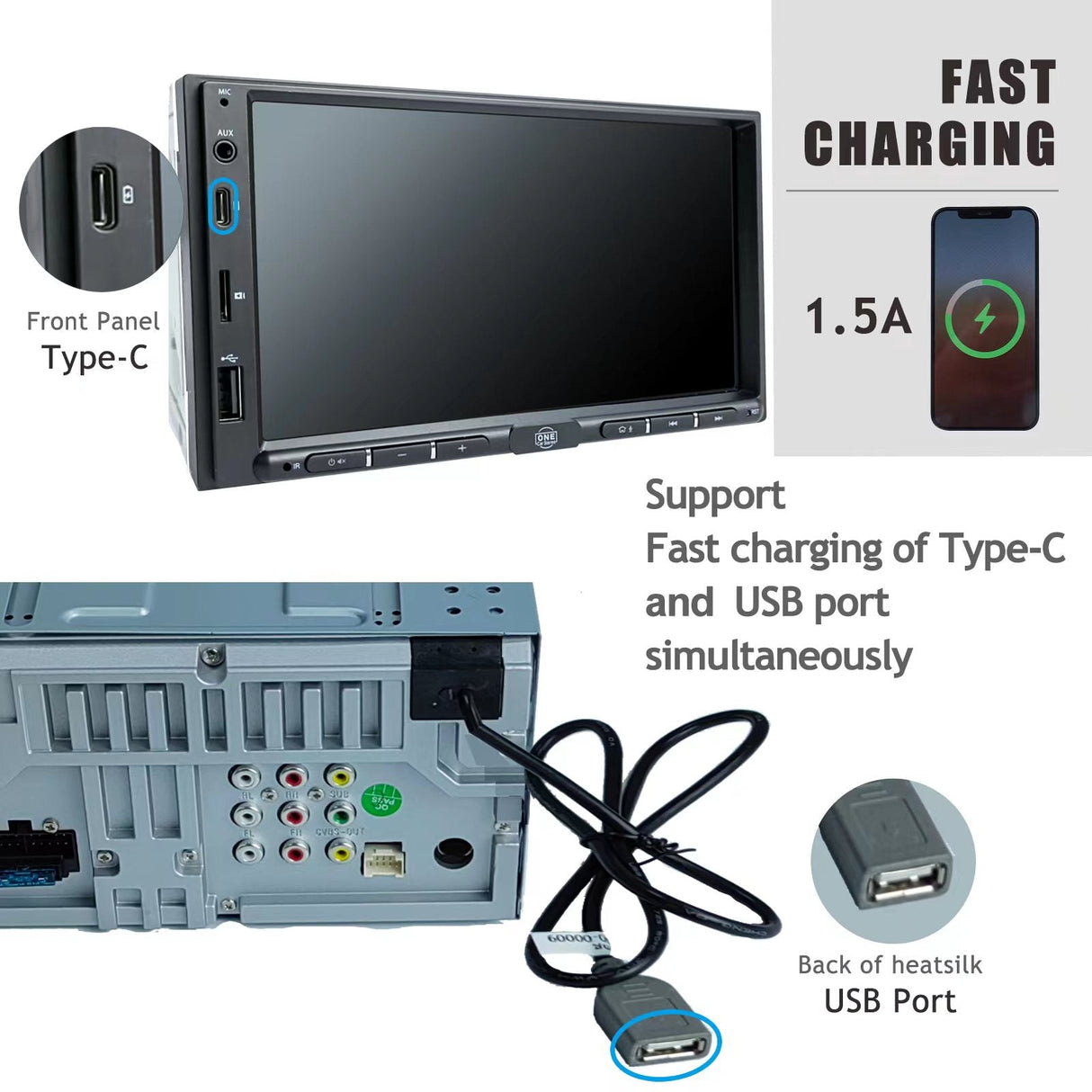 One Car Stereo 7" Wireless Carplay Android Auto Head Unit