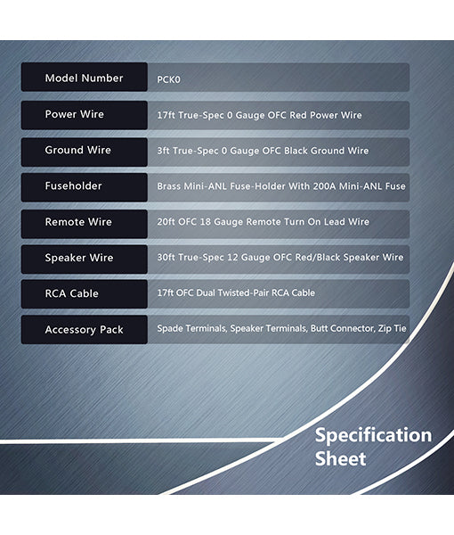 Recoil PCK0 1/0 AWG 2-CH Amplifier Installation Kits Oxygen free copper strands