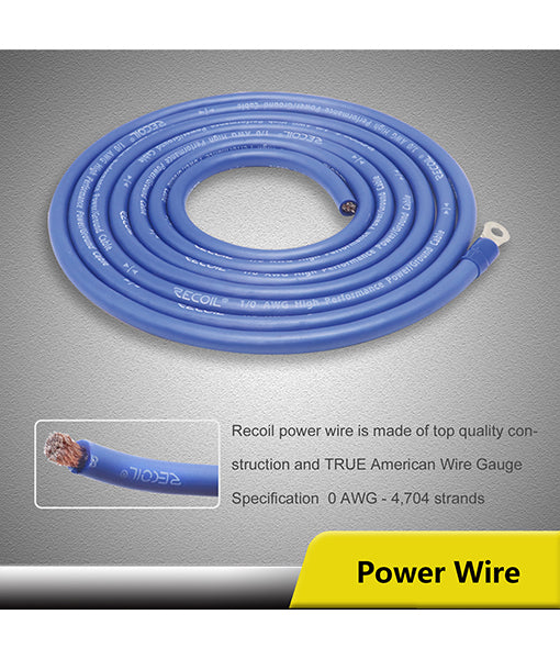 Recoil RCK0 0AWG Amplifier Wiring Kits True Complete 0 Gauge 2-Channel CCA with OFC RCA Cable