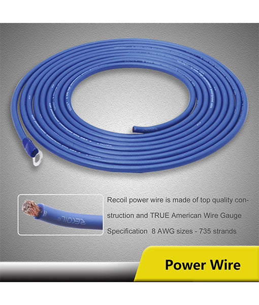 Recoil RCK8 True 8AWG Amplifier Wiring Kit Gauge 2-Channel Complete with OFC RCA cable