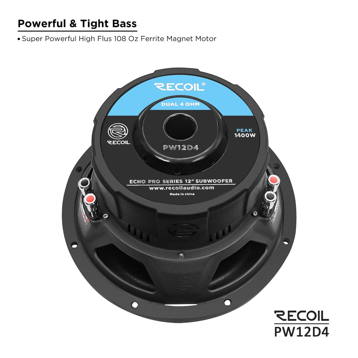 Recoil Echo Pro 12" Car Subwoofer 1400W Max RMS 700W Dual Coil