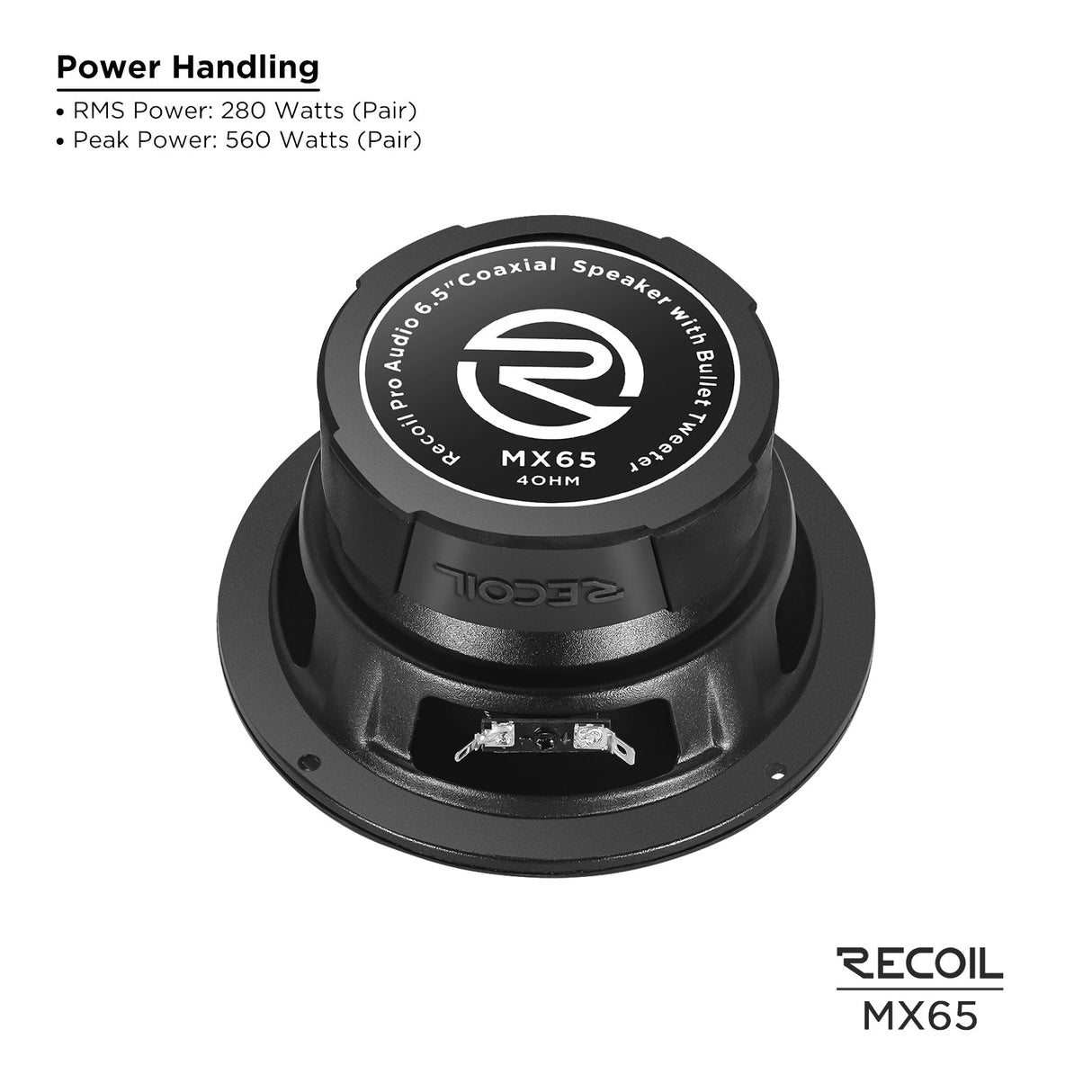 Recoil MX65 Pair 6.5-Inch Midrange Coaxial Speakers with Bullet Tweeters 560W Max 280W RMS