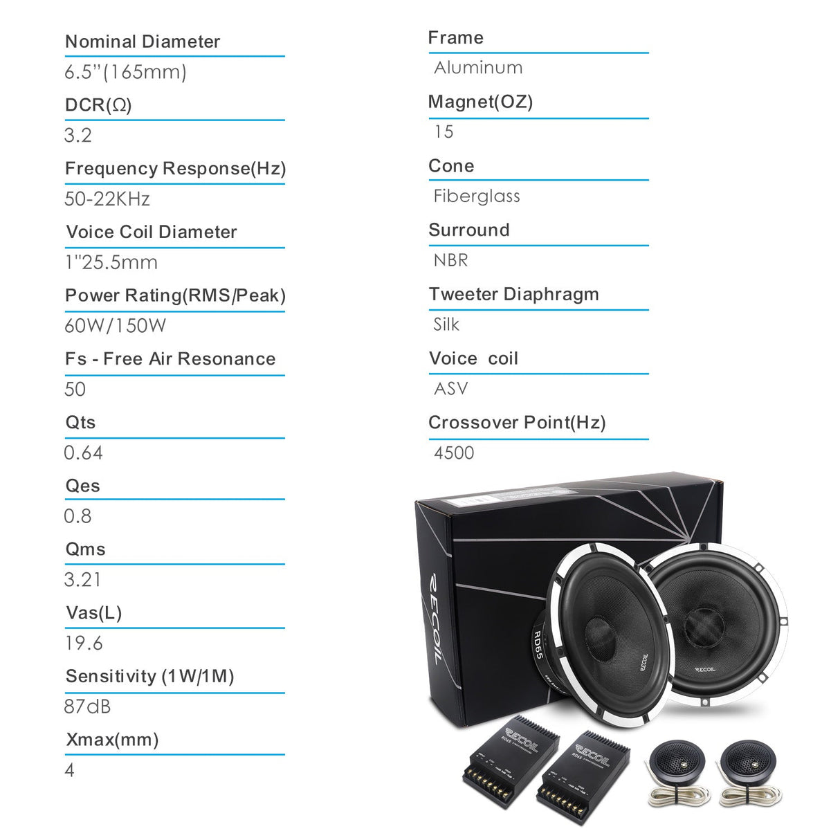 Recoil RD65 Car Audio Component Speaker System Performance Series 6.5-Inch