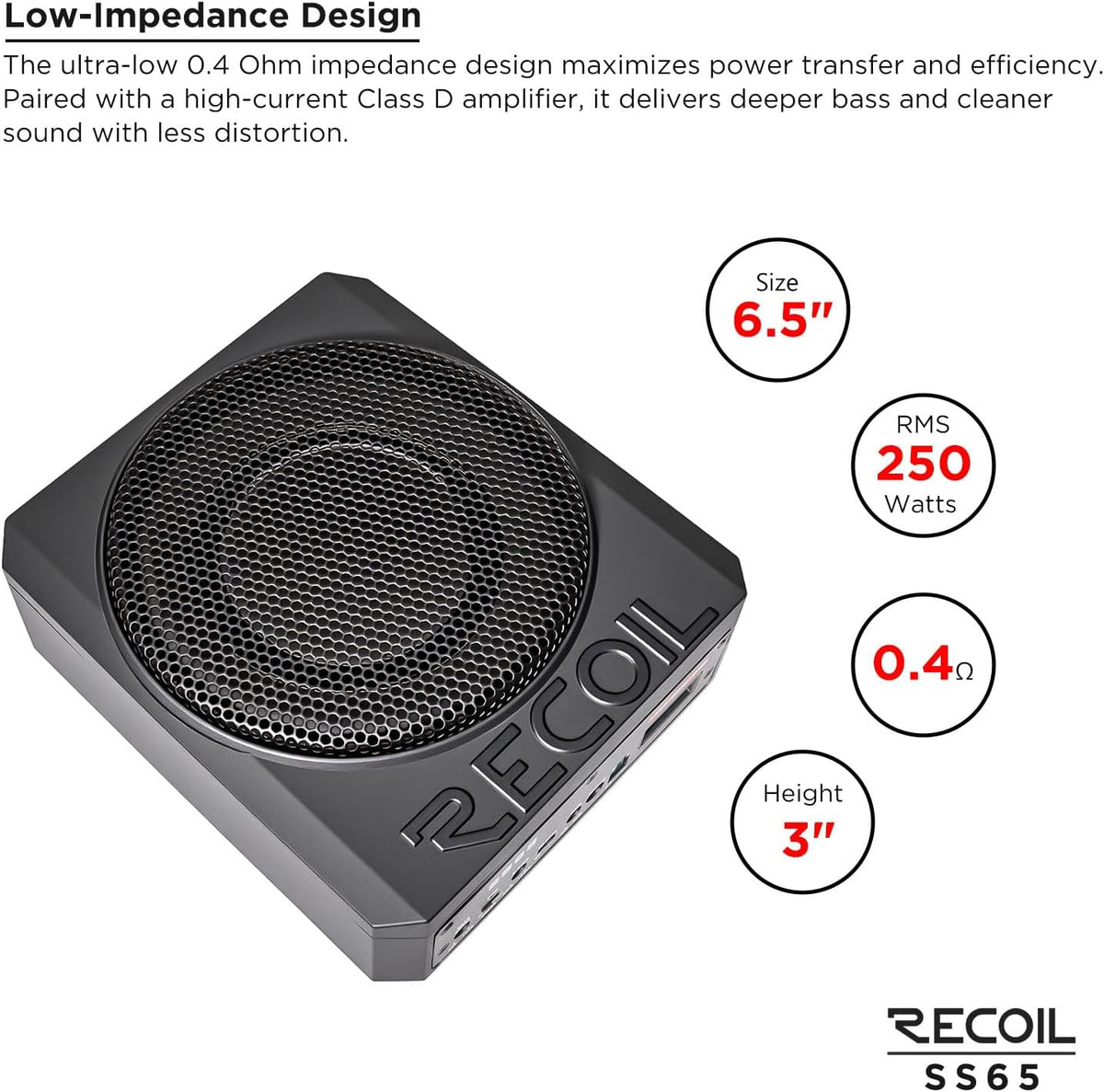 SS65 Ultra-Thin 6.5″ Active Under-Seat Car Subwoofer