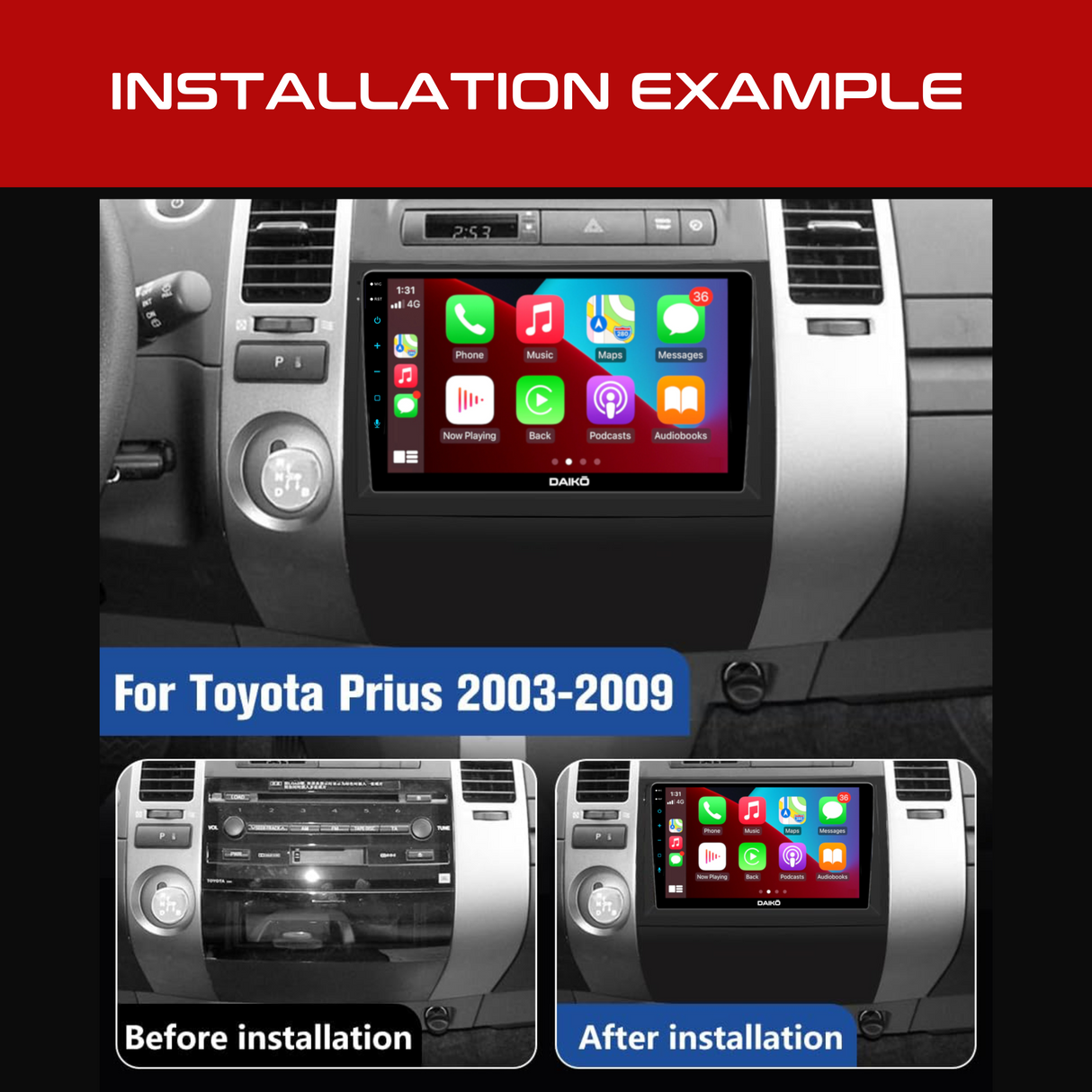Daiko Multimedia Unit Wireless Carplay Android Auto For Toyota Prius 2004-2009