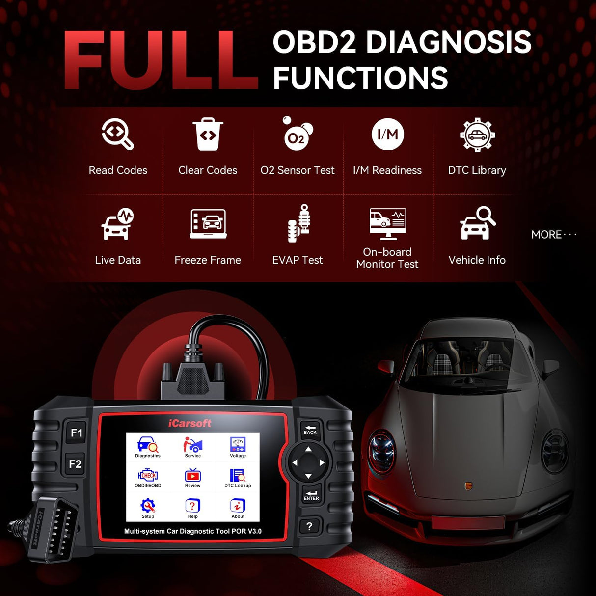 Bidirectional Diagnostic Tool for Porsche iCarsoft POR V3.0 2025 Edition All System OBD2 Scanner