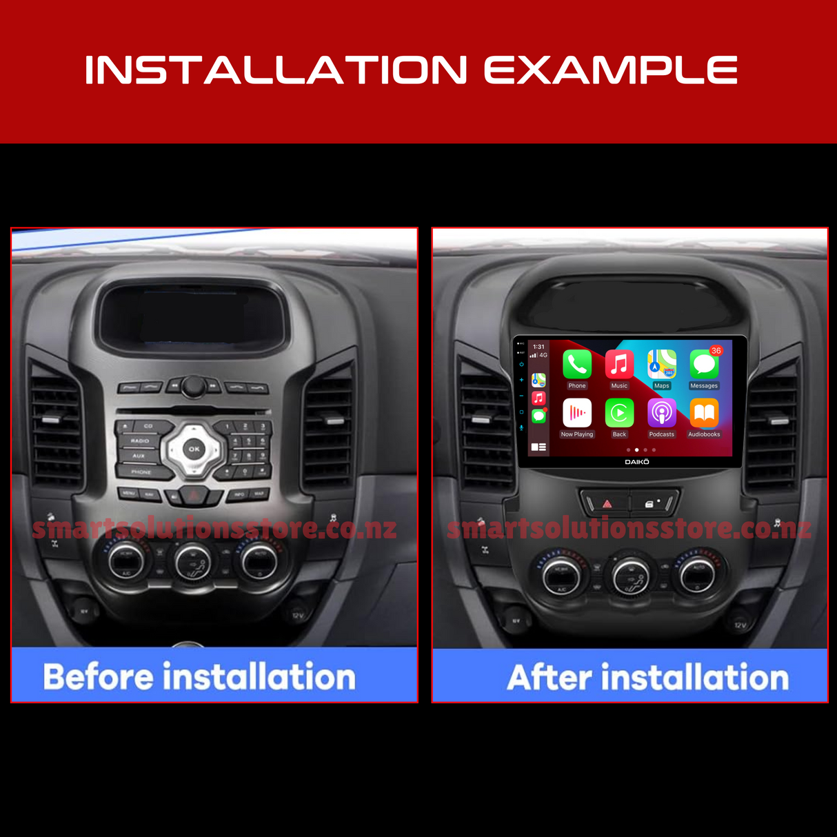 Daiko Multimedia Unit Wireless Carplay Android Auto For Ford Ranger PX1 Everest 2012-2015