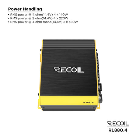 Recoil RL880.4 L-3 Series 880 WATTS FULL RANGE CLASS-D 4-CHANNEL AMPLIFIER