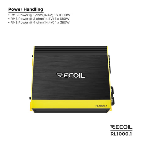 Recoil RL1000.1 Class-D Mono-block Subwoofer Amplifier 1000W RMS