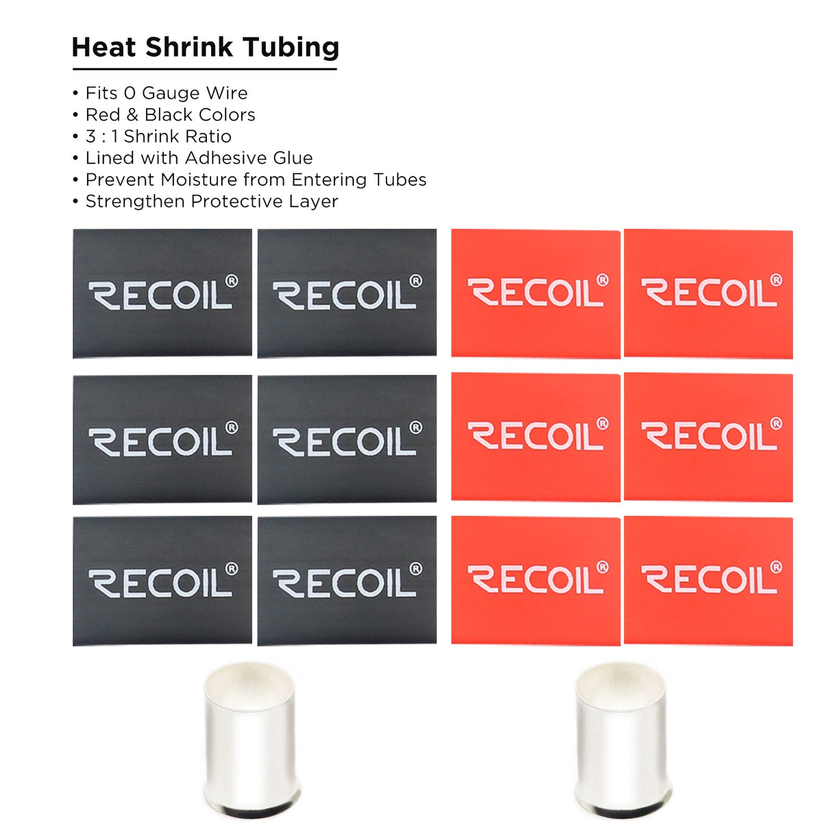 Recoil WF012 FERRULES & HEAT SHRINK TUBING KITS1/0 AWG wire ferrules (12pcs) 6 pieces