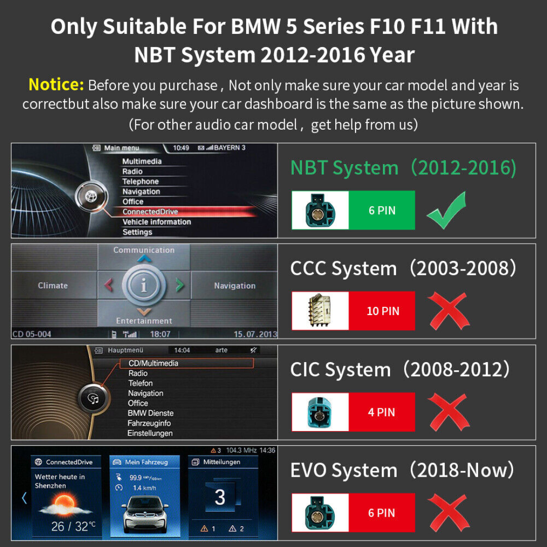 BMW 5 Series With NBT Linux 10.25" Wireless CarPlay & Android Auto Replacement Screen