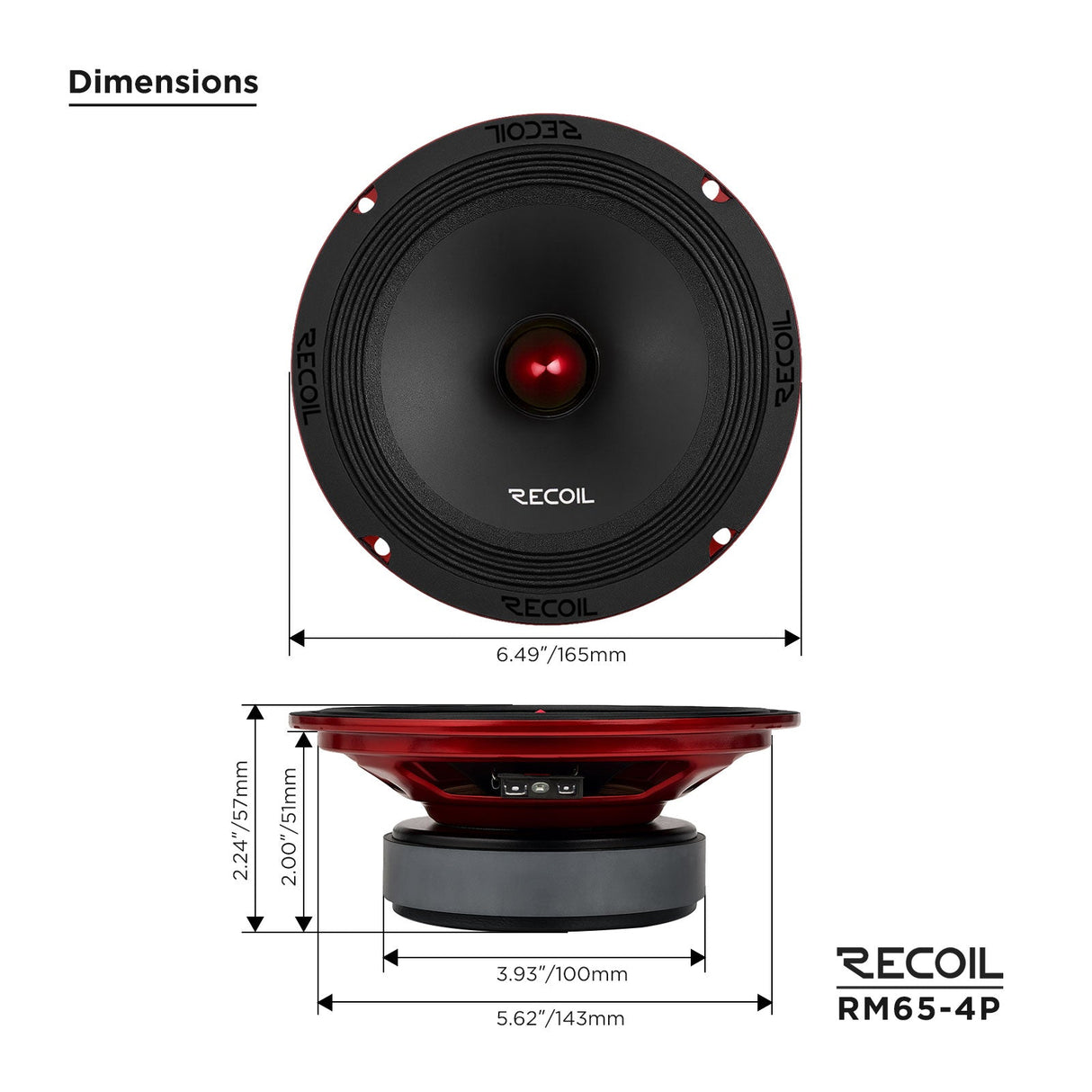 Recoil RM65-4P 6.5-Inch Red Storm Series High-Power Midrange Speaker 125W RMS