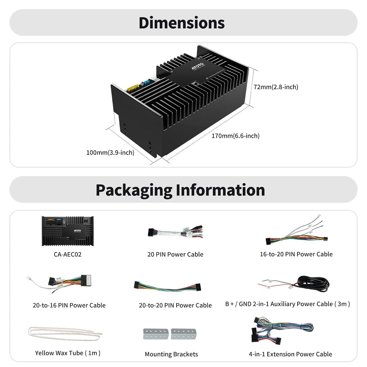 Car Audio  Amplifier ATOTO CA-AEC02 4CH Class A/B 392W Max