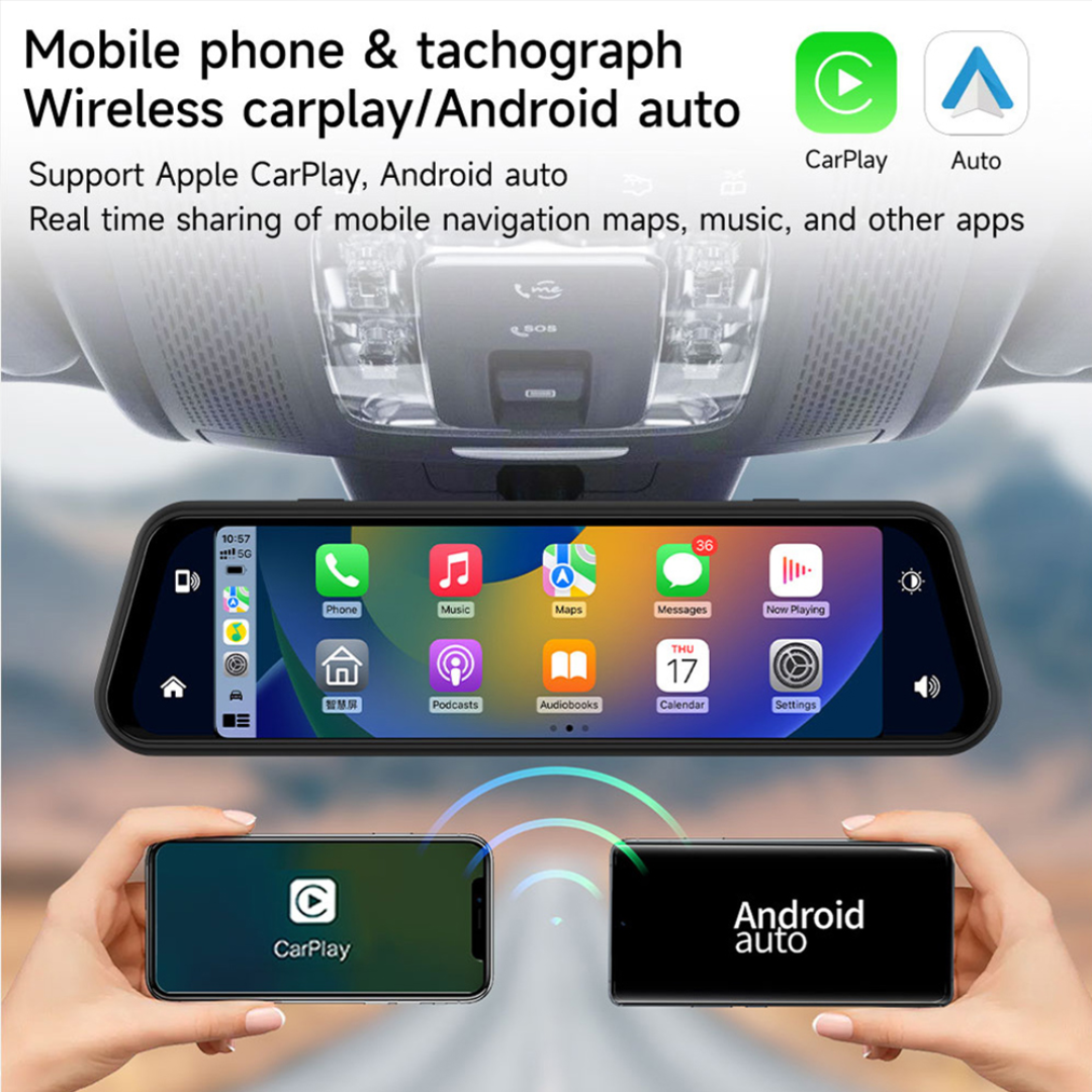 10" 4K Mirror Dash Cam – Tri-Camera CarPlay & ADAS