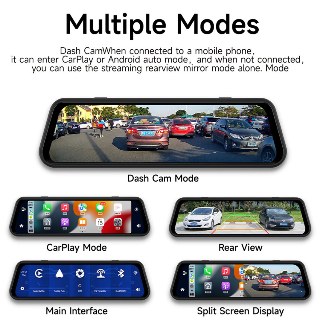10" 4K Mirror Dash Cam – Tri-Camera CarPlay & ADAS