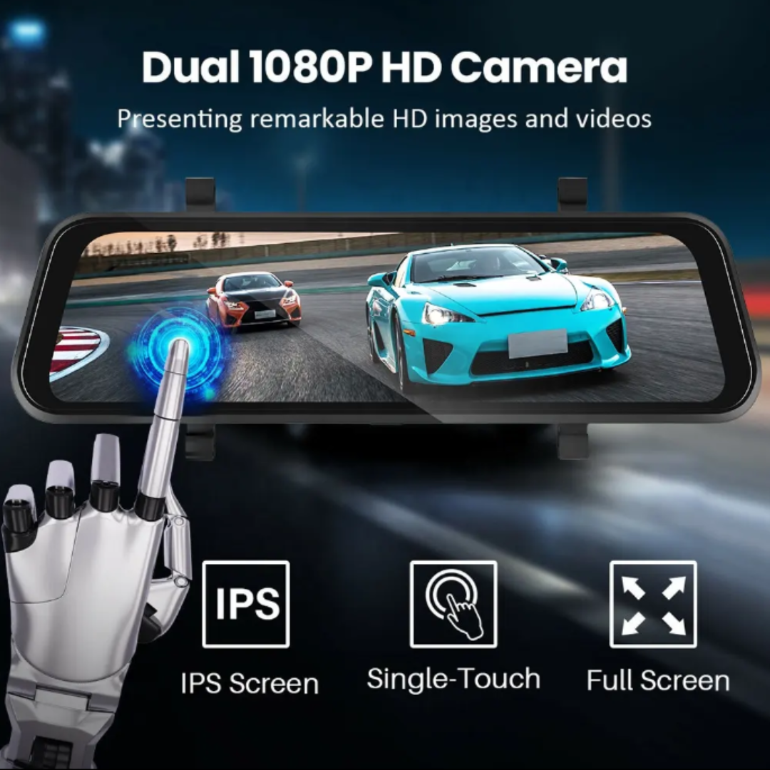 10" 4K Mirror Dash Cam – Tri-Camera CarPlay & ADAS