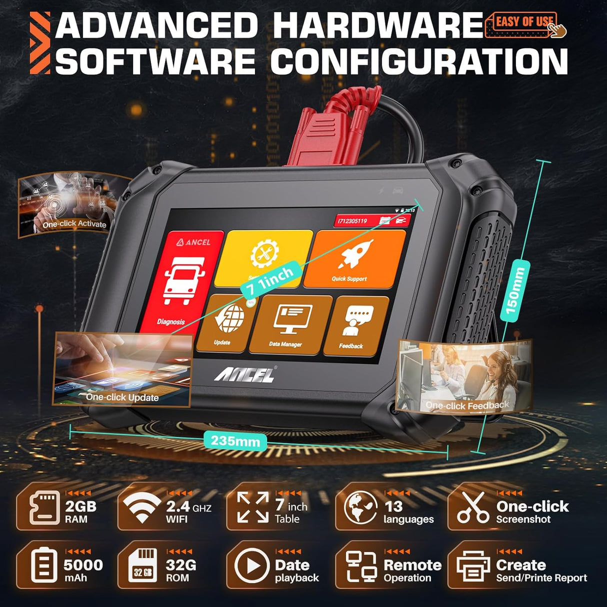 ANCEL V5 HD Heavy Duty Truck Scanner Bidirectional Diesel Scan Tool 40+ Reset Functions