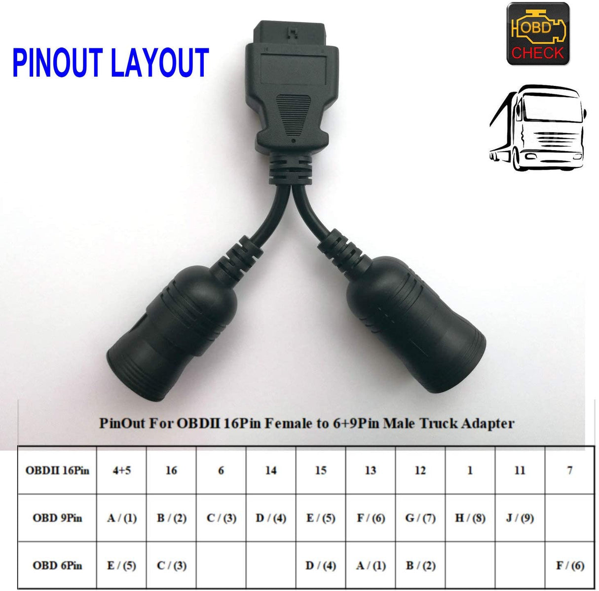 Heavy Duty Truck OBD2 6+9 pin to 16 pin adapter cable