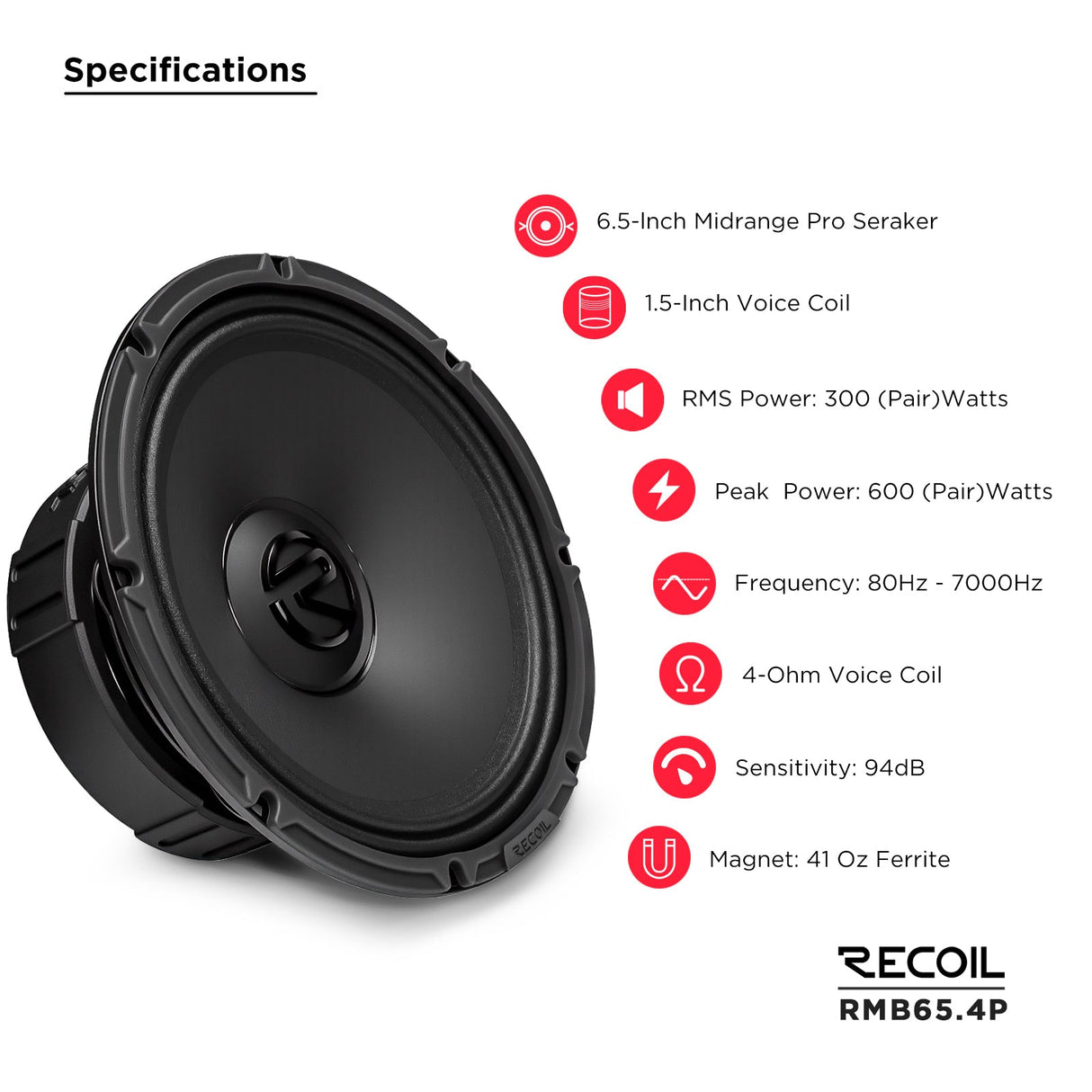 Recoil RMB65-4P 6.5-Inch High-Power Midbass PRO Speaker 150W RMS
