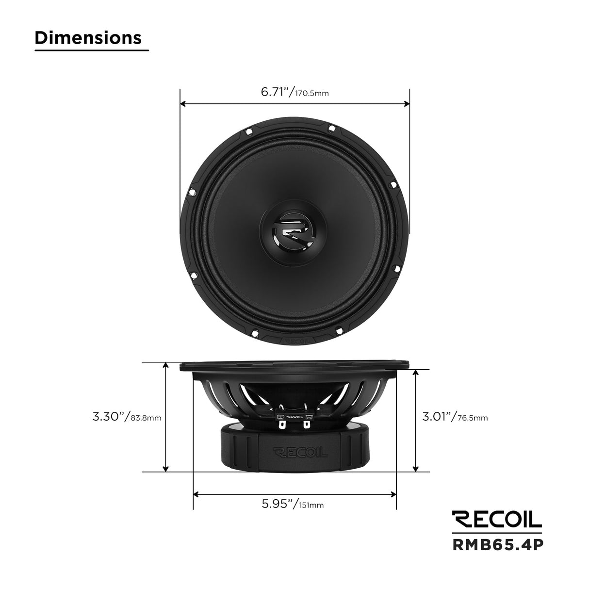 Recoil RMB65-4P 6.5-Inch High-Power Midbass PRO Speaker 150W RMS